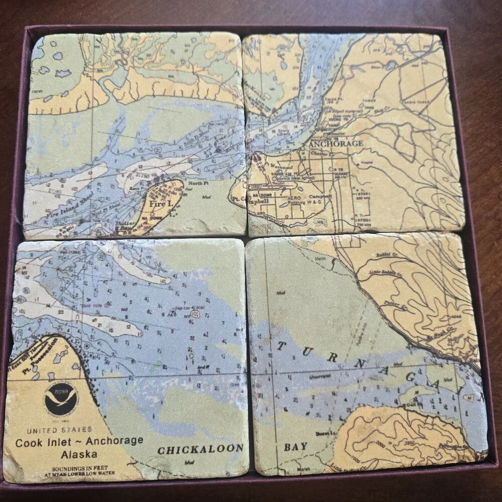 Screen Craft Tile Works Botticino Tumbled Marble Coaster of Alaska Anchorage.